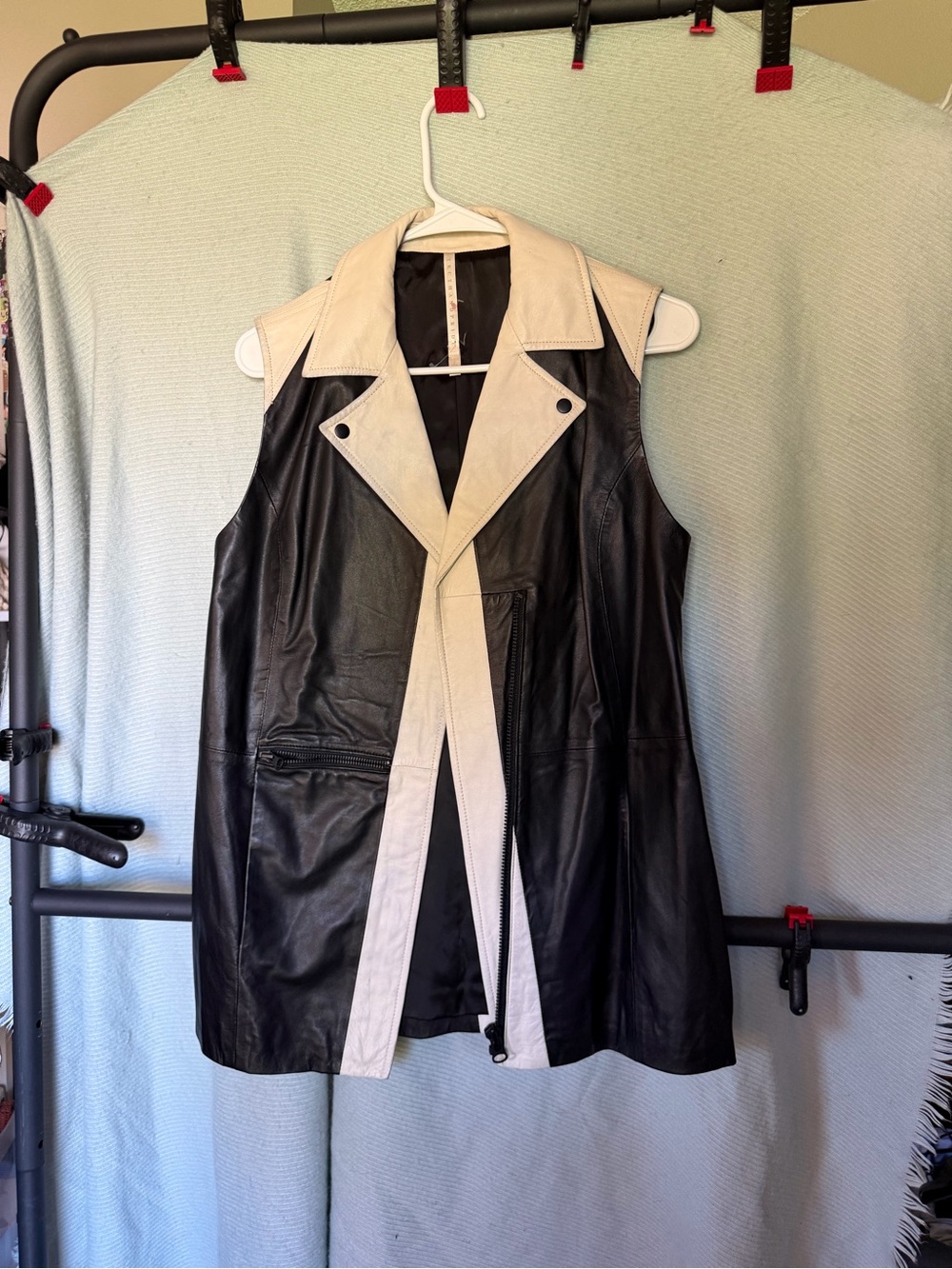 Truth and Pride Two-Tone Leather Sleeveless Vest - Black & Cream
